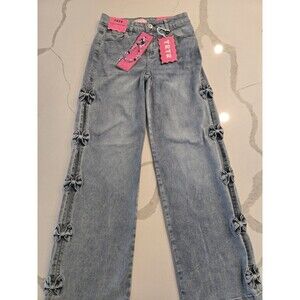 TRTR 3D Side Bow Wide Leg Jeans Light Wash Cutout Coquette NWT Size 3 XS